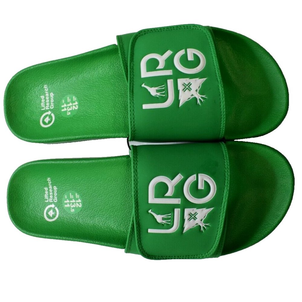 Lifted Research Group LRG Mens Slides Sandals Shoes Green Stacked Logo New 12